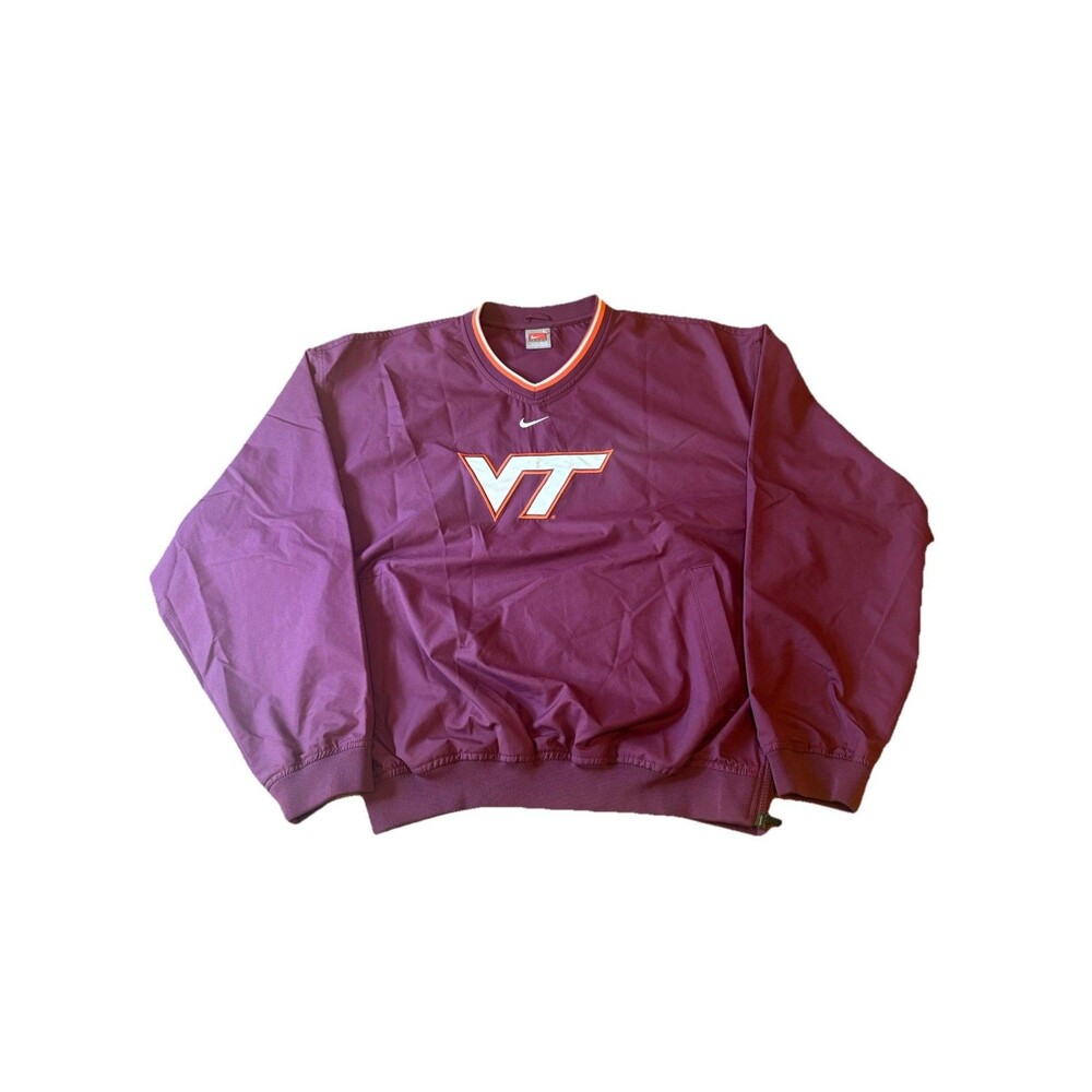 Vtg Y2k Nike Mens Virginia Tech Hokies Center Swoosh Windbreaker Pullover Size L